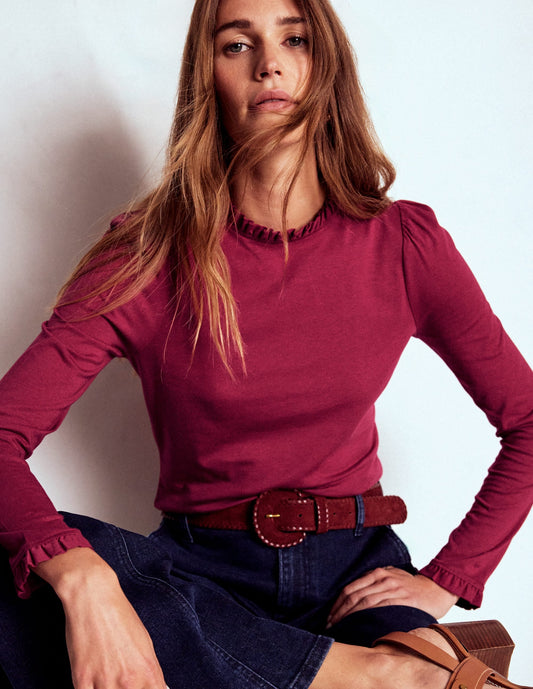 Supersoft Frill Detail Top-Burgundy Red