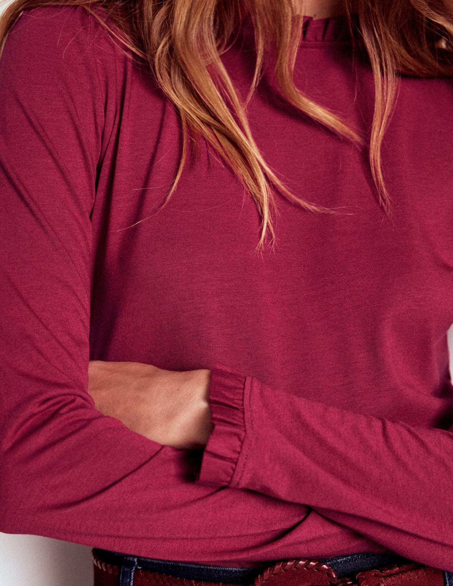 Supersoft Frill Detail Top-Burgundy Red