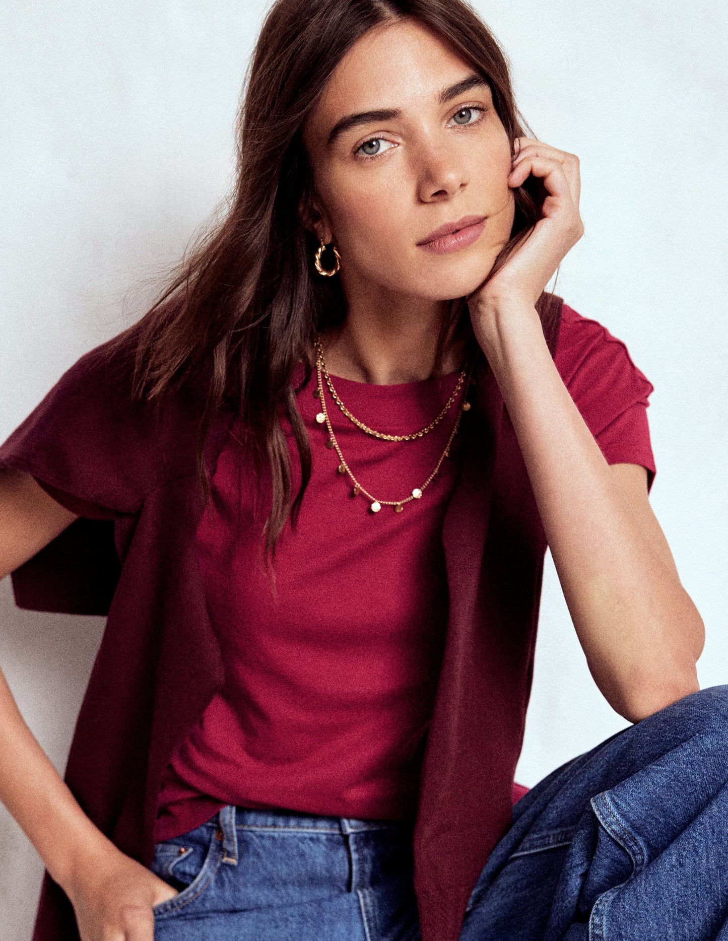 Supersoft Boat Neck T-Shirt-Burgundy Red