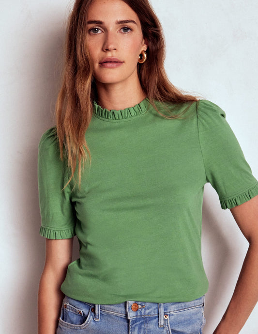 Supersoft Frill Detail T-shirt-Newt Green