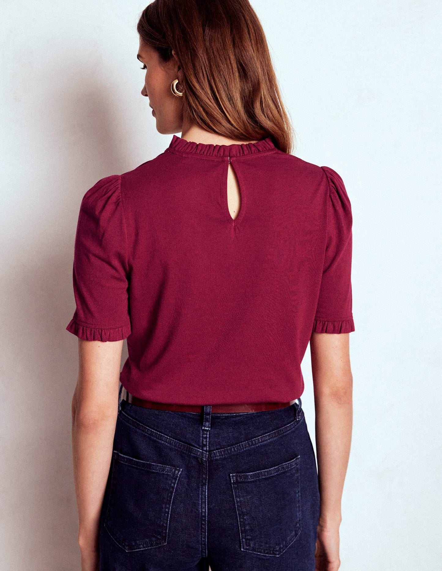 Supersoft Frill Detail T-shirt-Burgundy Red