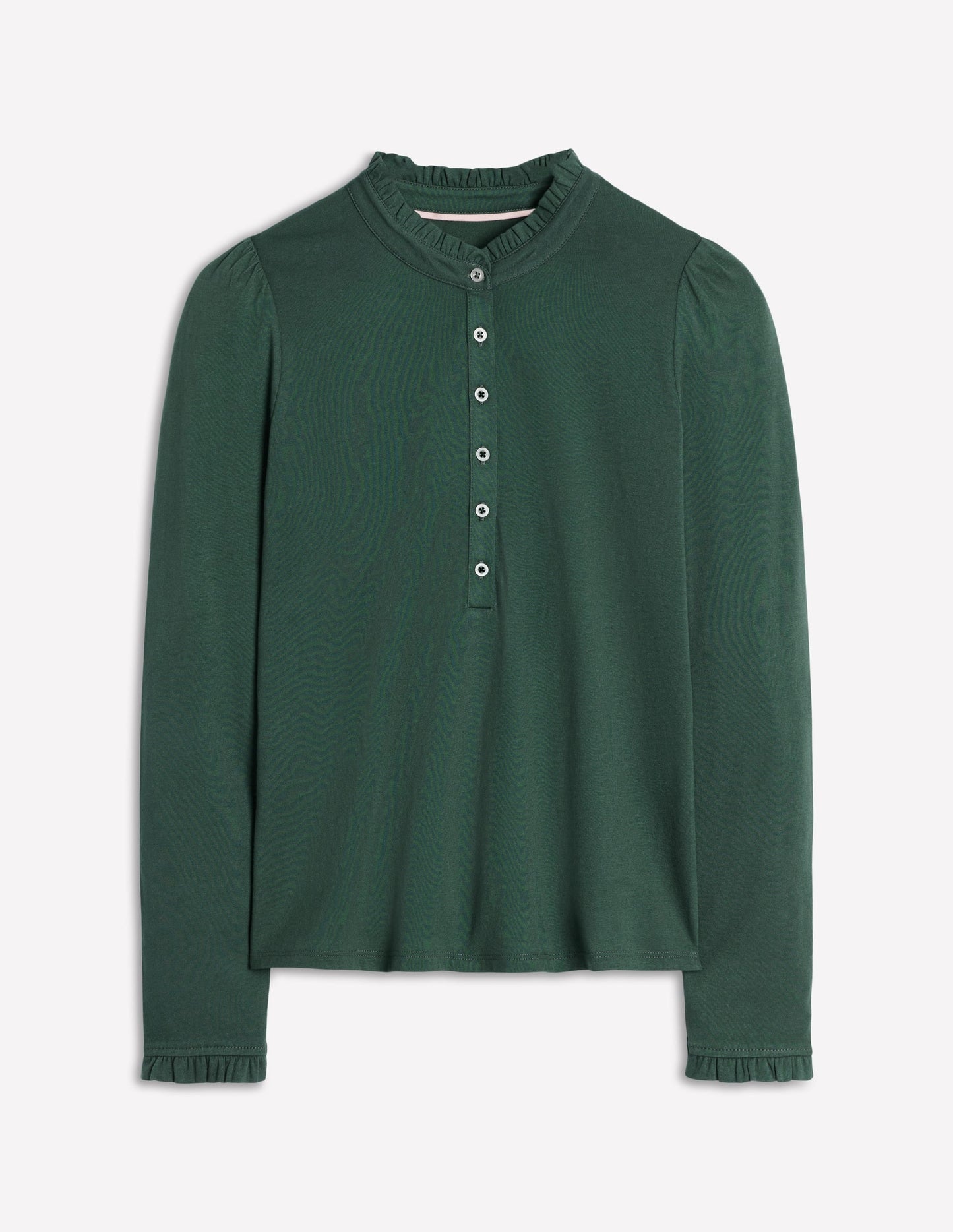 Supersoft Frill Henley Top-Green Pine