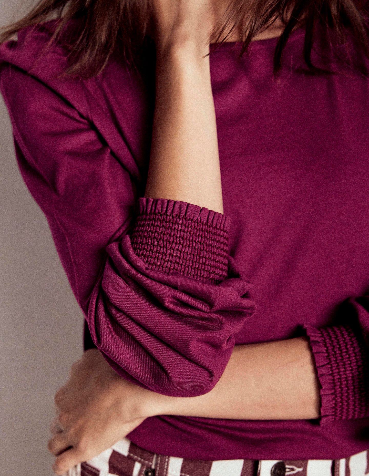 Smocked Cuff Supersoft Top-Deep Wisteria