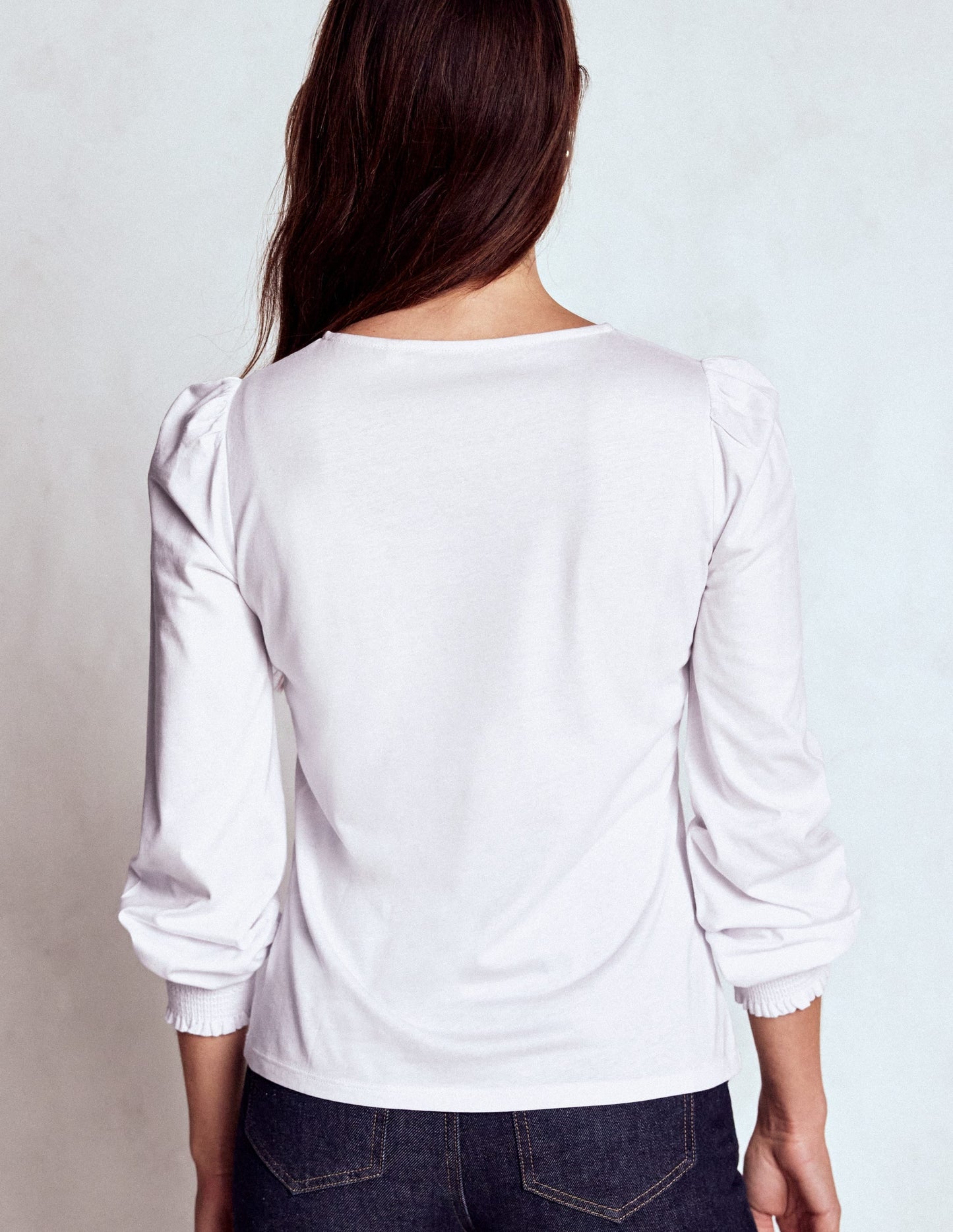 Smocked Cuff Supersoft Top-White