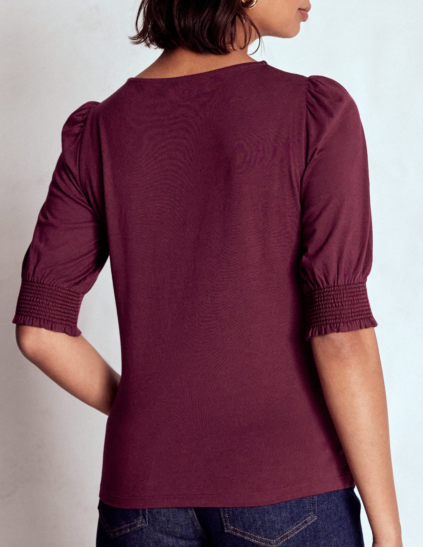 Short Sleeve Smocked Cuff Top-Deep Wisteria