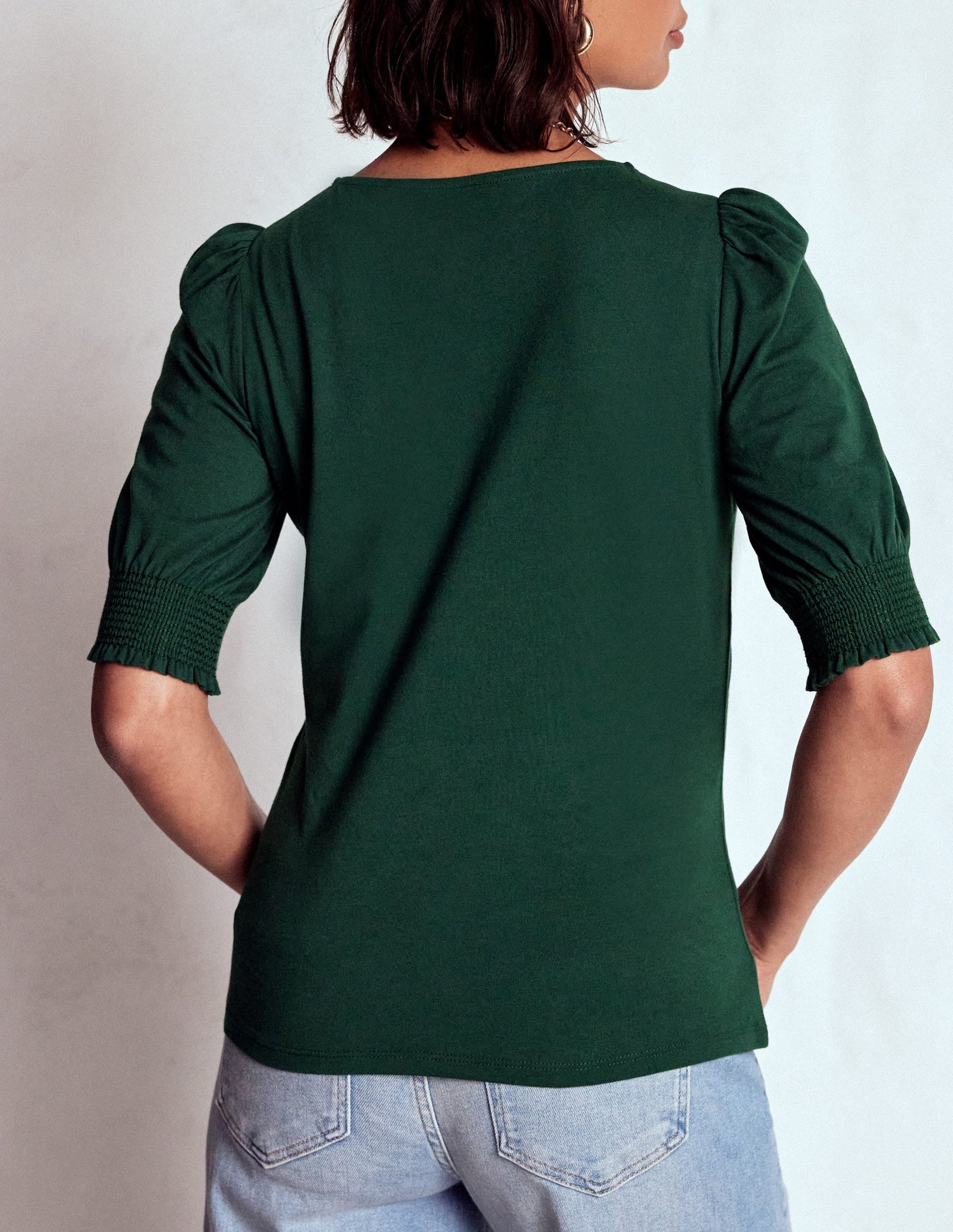 Short Sleeve Smocked Cuff Top-Green Pine