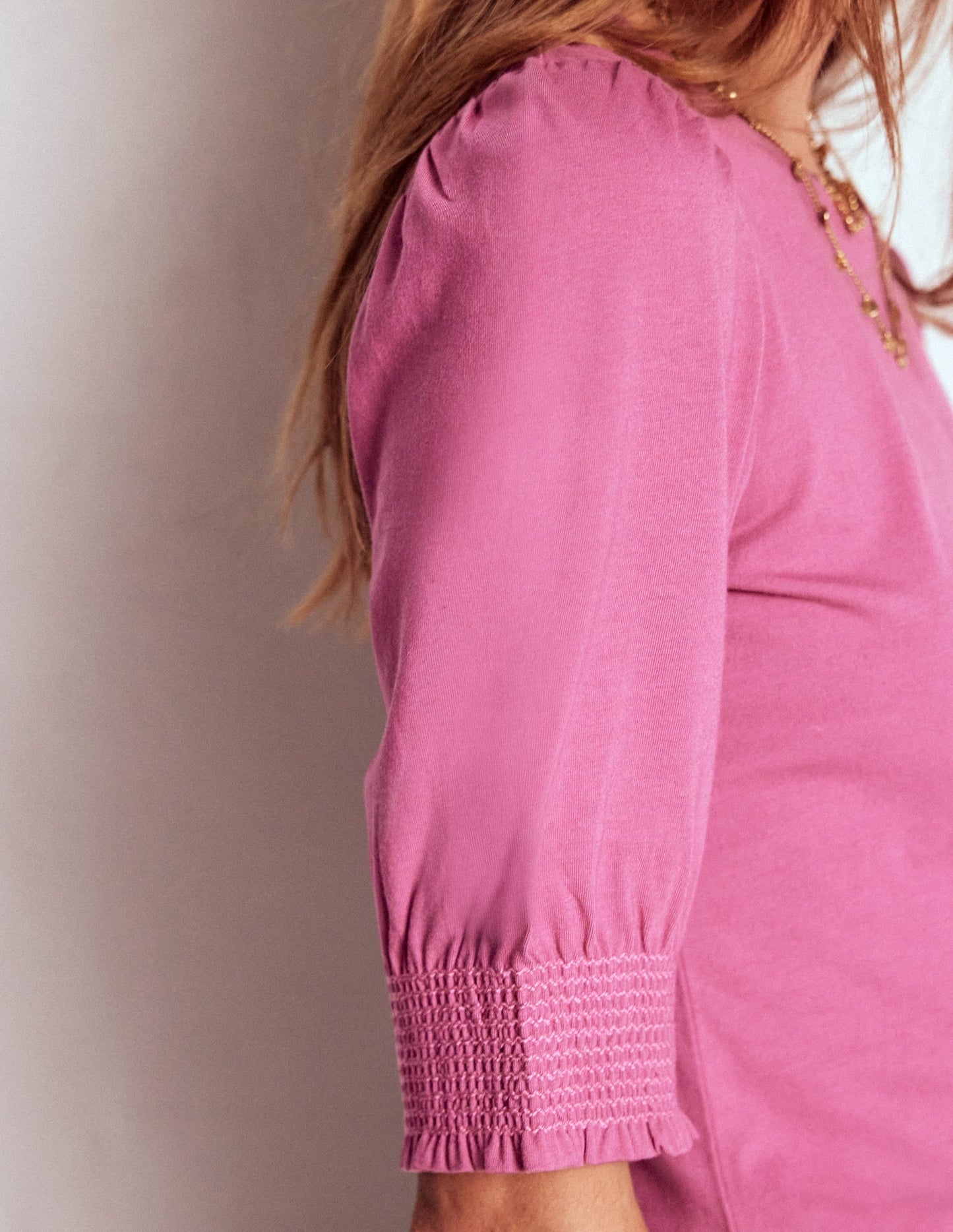 Short Sleeve Smocked Cuff Top-Purple Damson