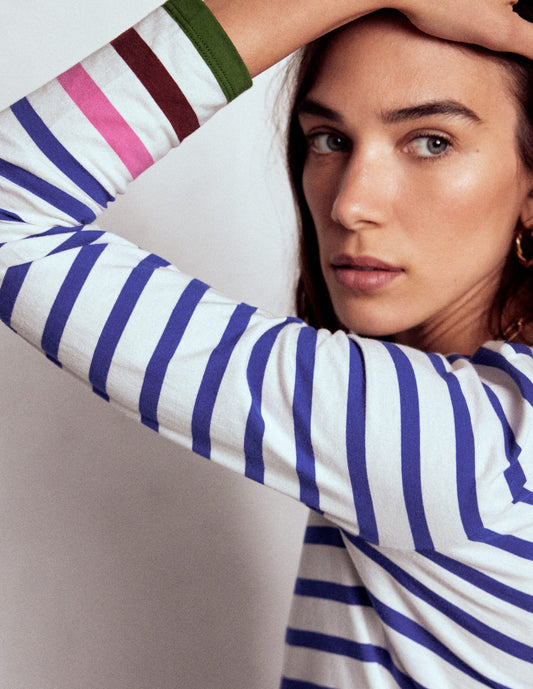 Olivia Long Sleeve Breton-Kingfisher Blue, Multi Cuff