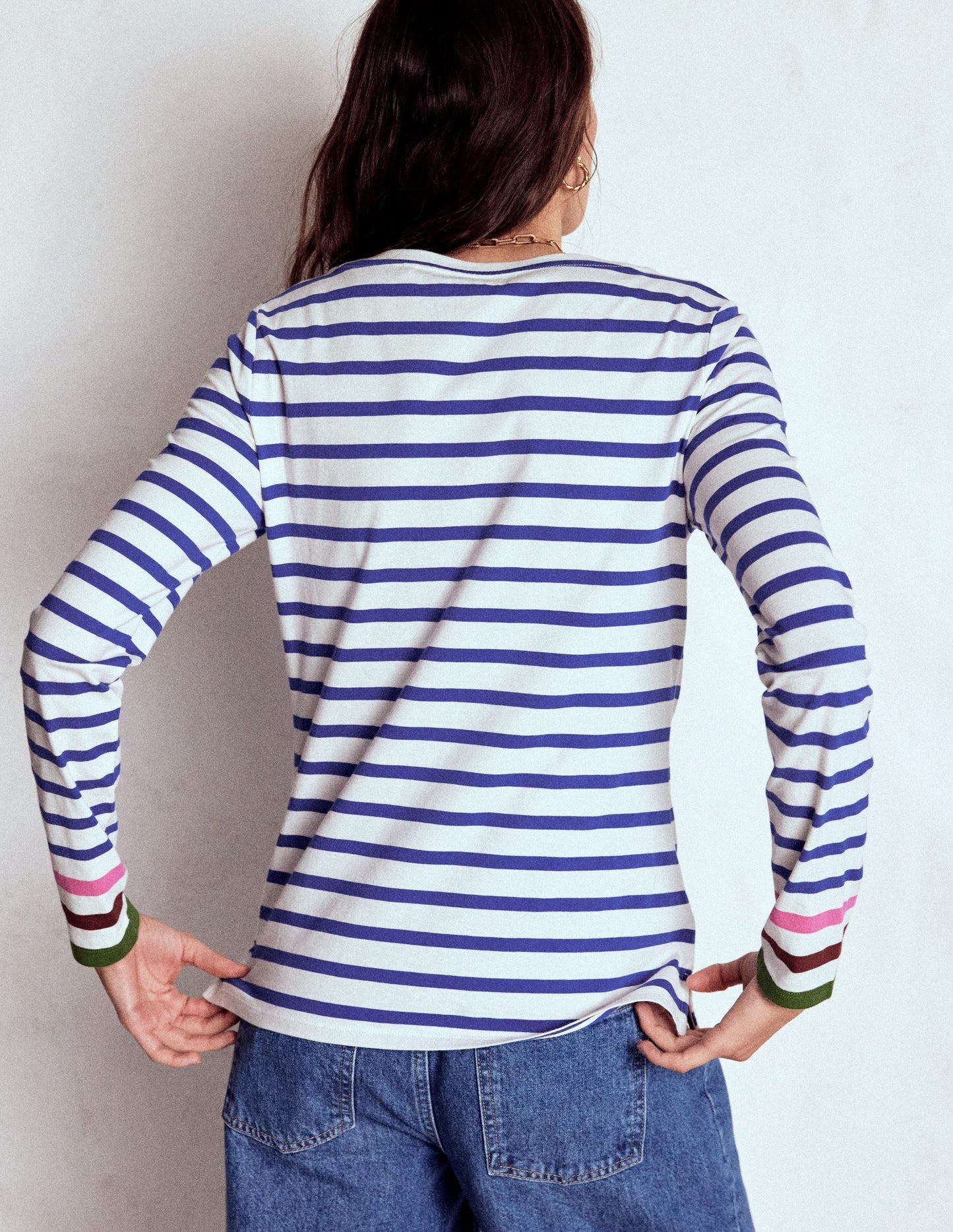 Olivia Long Sleeve Breton-Kingfisher Blue, Multi Cuff