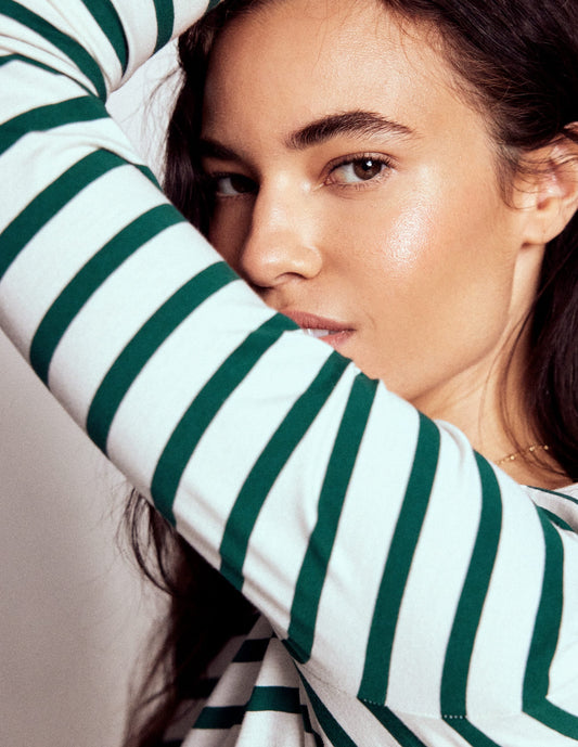 Olivia Long Sleeve Breton-Emerald Night Stripe
