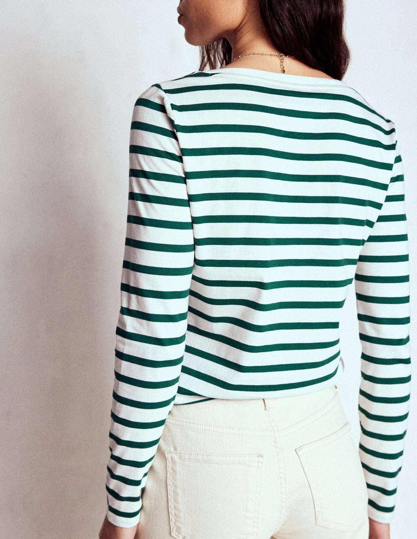 Olivia Long Sleeve Breton-Emerald Night Stripe