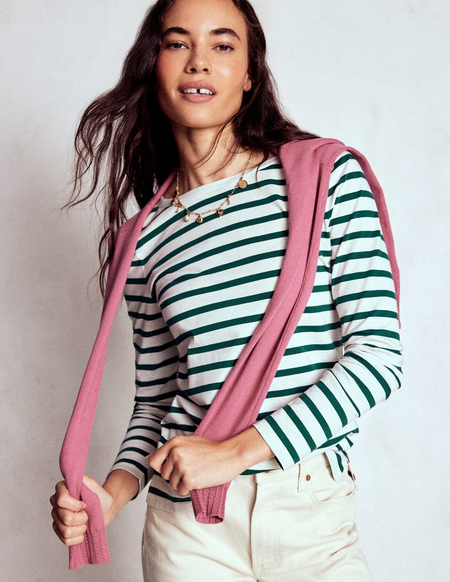 Olivia Long Sleeve Breton-Emerald Night Stripe