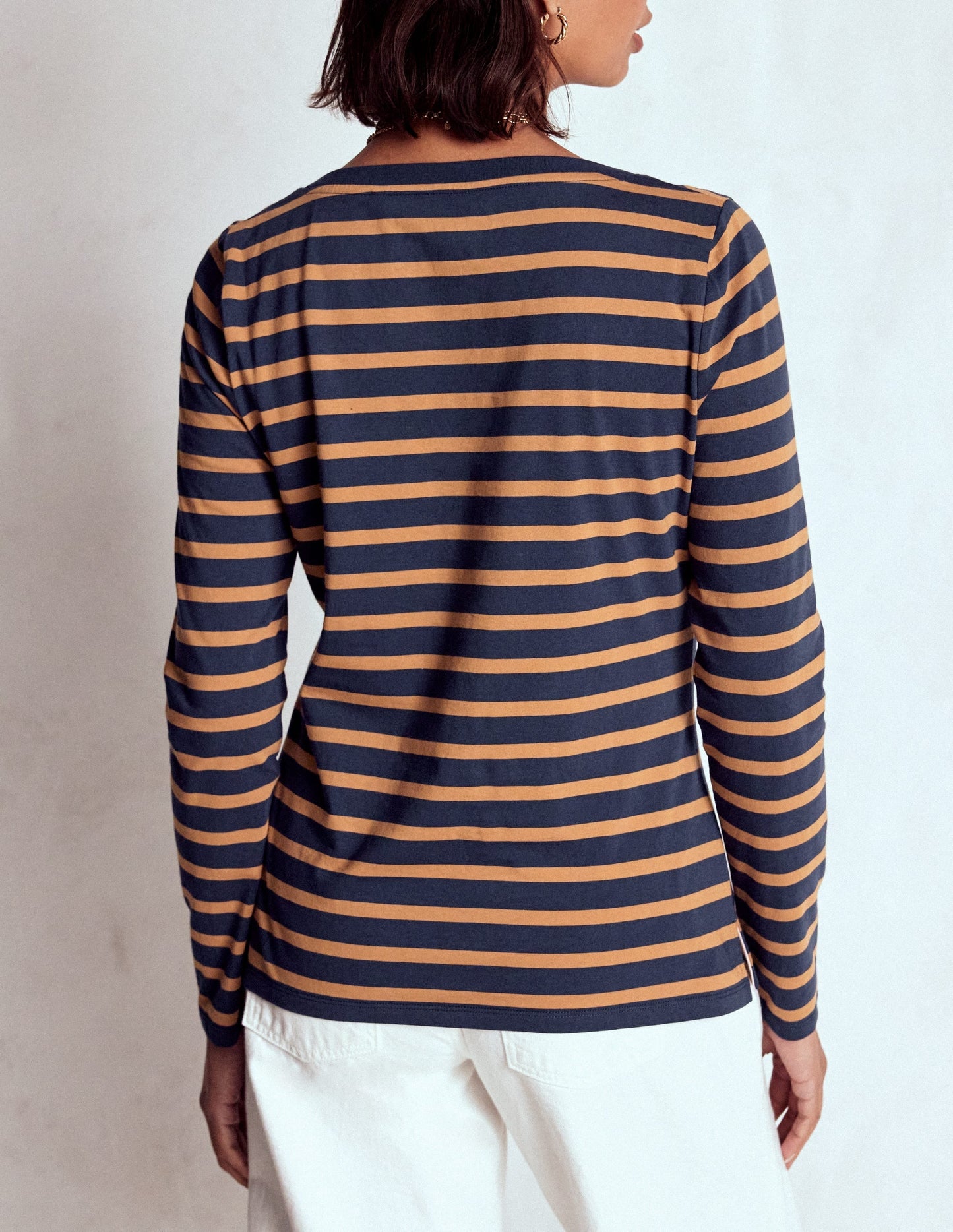 Olivia Long Sleeve Breton-Navy, Camel Stripe
