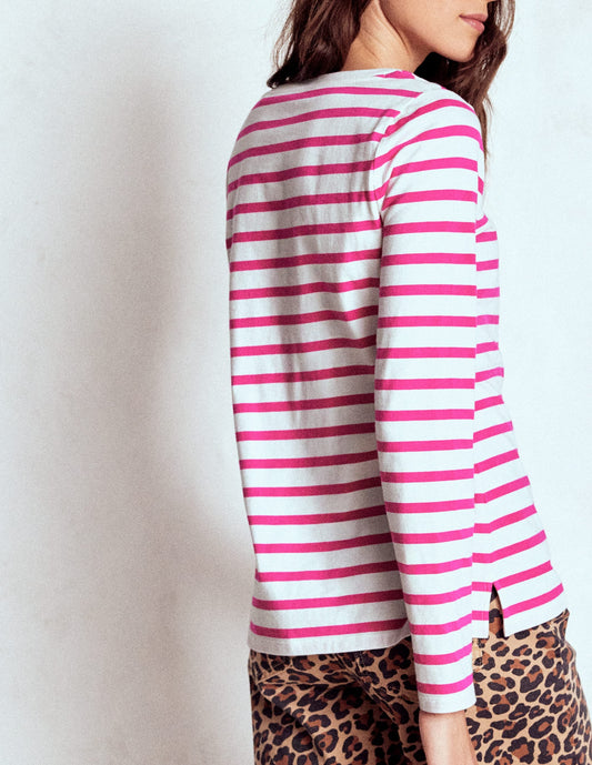 Olivia Long Sleeve Breton-Pink Peony Stripe