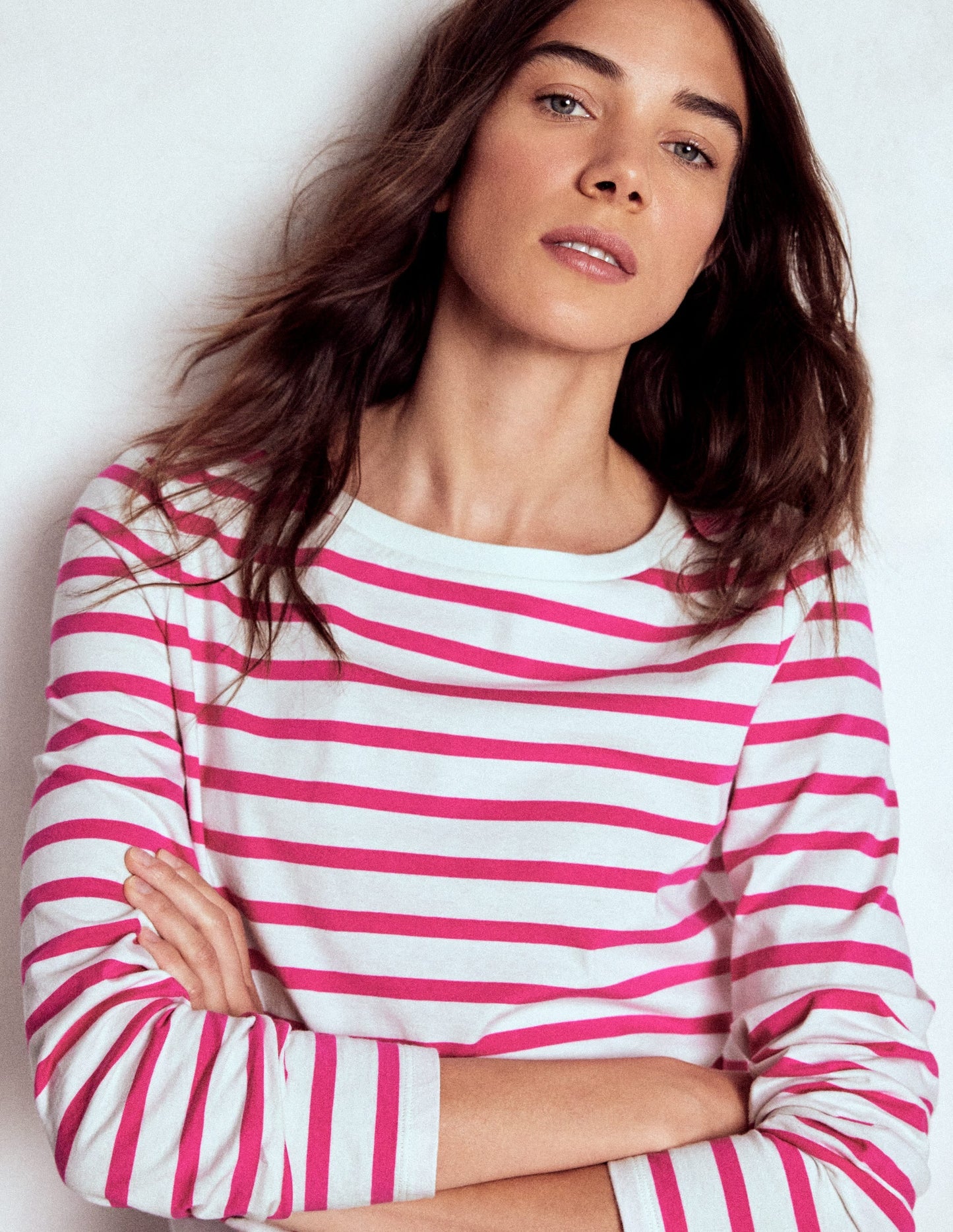 Olivia Long Sleeve Breton-Pink Peony Stripe