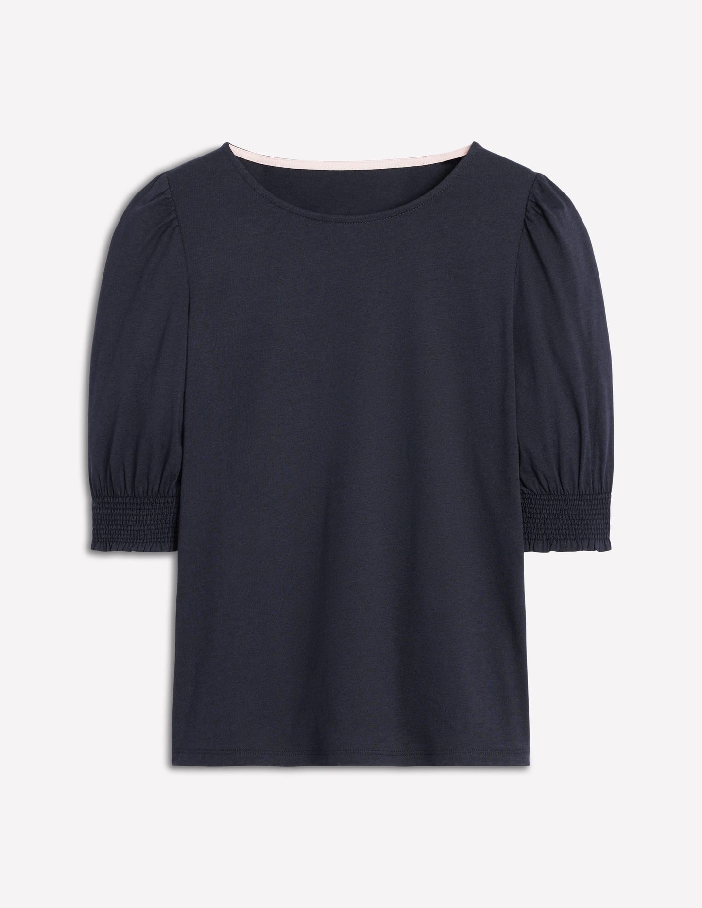 Short Sleeve Smocked Cuff Top-Navy